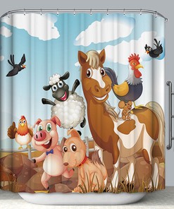 Farm Animals Barn Fabric Shower Curtain Bathroom Decor