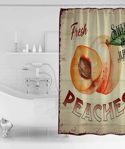 Farm Fresh Peaches Shower Curtain - Retro Wood Grain Bathroom Decor