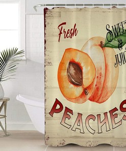Farm Fresh Peaches Shower Curtain - Retro Wood Grain Bathroom Decor