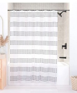 Farmhouse Black and White Boho Shower Curtain with Weighted Hem 