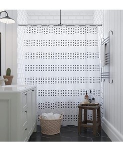Farmhouse Black and White Boho Shower Curtain with Weighted Hem