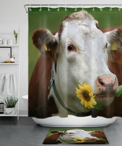 Farmhouse Cow with Sunflower Shower Curtain for a Rustic Bathroom Decor
