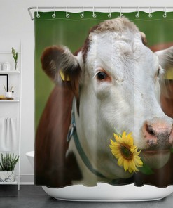 Farmhouse Cow with Sunflower Shower Curtain for a Rustic Bathroom Decor