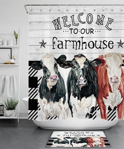 Farmhouse Shower Curtain Farm Cows Vintage Home Decor