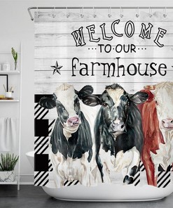 Farmhouse Shower Curtain Farm Cows Vintage Home Decor