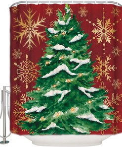 Farmhouse Xmas Tree Snowflake Red Shower Curtain - Farmhouse Christmas Bathroom Decor