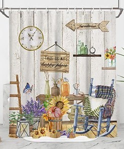 Farmhouse-Style Country Shower Curtain with Rustic Lavender Design - Perfect for Vintage Bathroom Decor