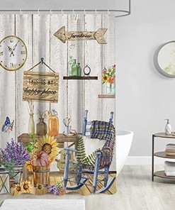 Farmhouse-Style Country Shower Curtain with Rustic Lavender Design - Perfect for Vintage Bathroom Decor