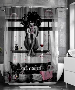 Fashionable African American Shower Curtain with Black Girl and Bathtub Design