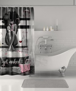 Fashionable African American Shower Curtain with Black Girl and Bathtub Design