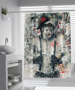Fashionable Graffiti Monkey Black Shower Curtain for Urban and Edgy Bathroom Decor