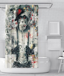 Fashionable Graffiti Monkey Black Shower Curtain for Urban and Edgy Bathroom Decor