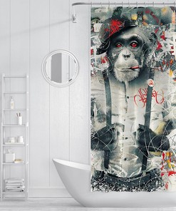 Fashionable Graffiti Monkey Black Shower Curtain for Urban and Edgy Bathroom Decor