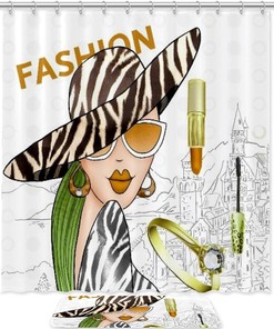 Fashionable Leopard Girl Waterproof Shower Curtain for Bathroom Decor