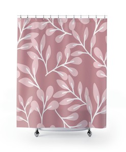 Fashionable Pink Floral Pattern Boho Shower Curtain for Bathroom Decor