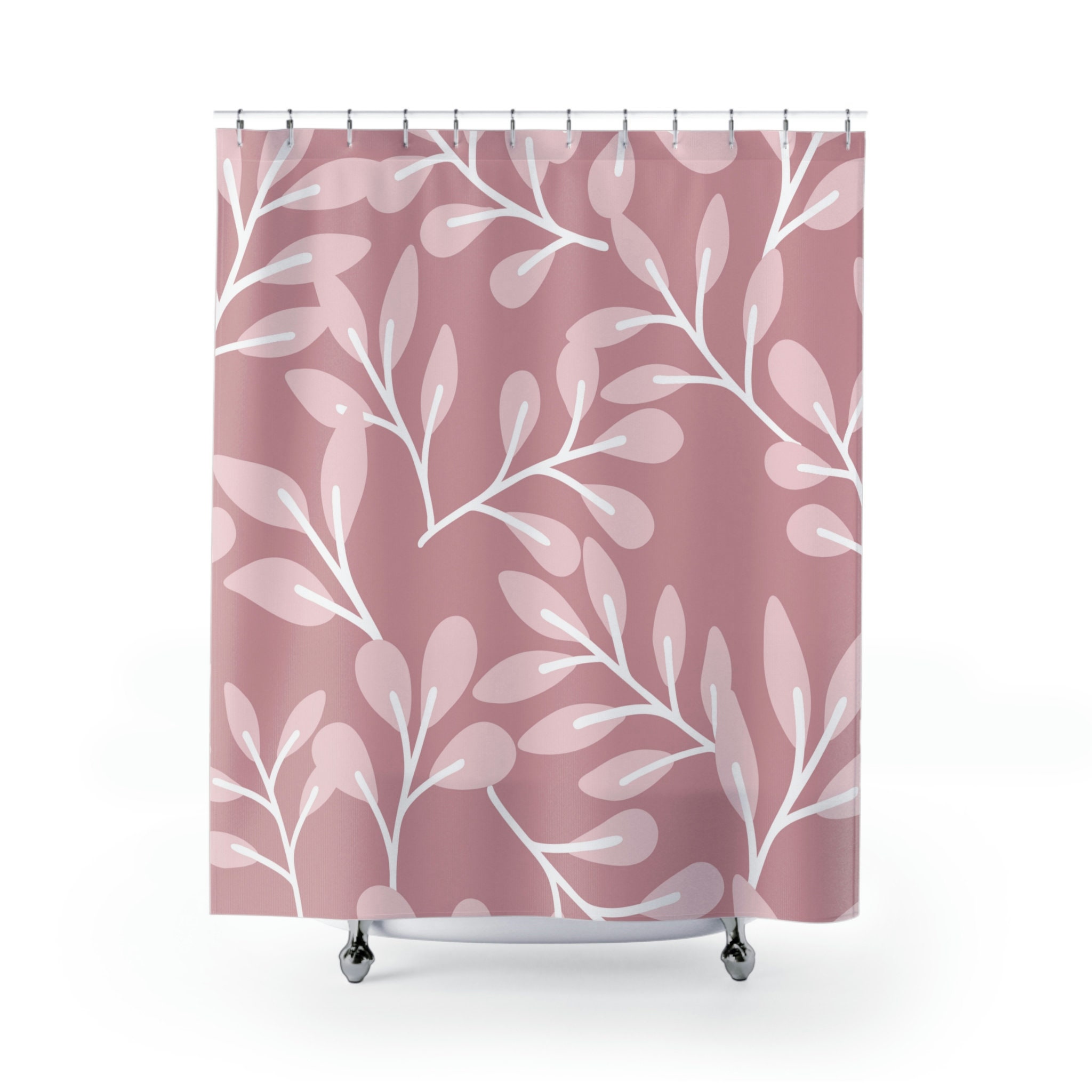 Fashionable Pink Floral Pattern Boho Shower Curtain for Bathroom Decor