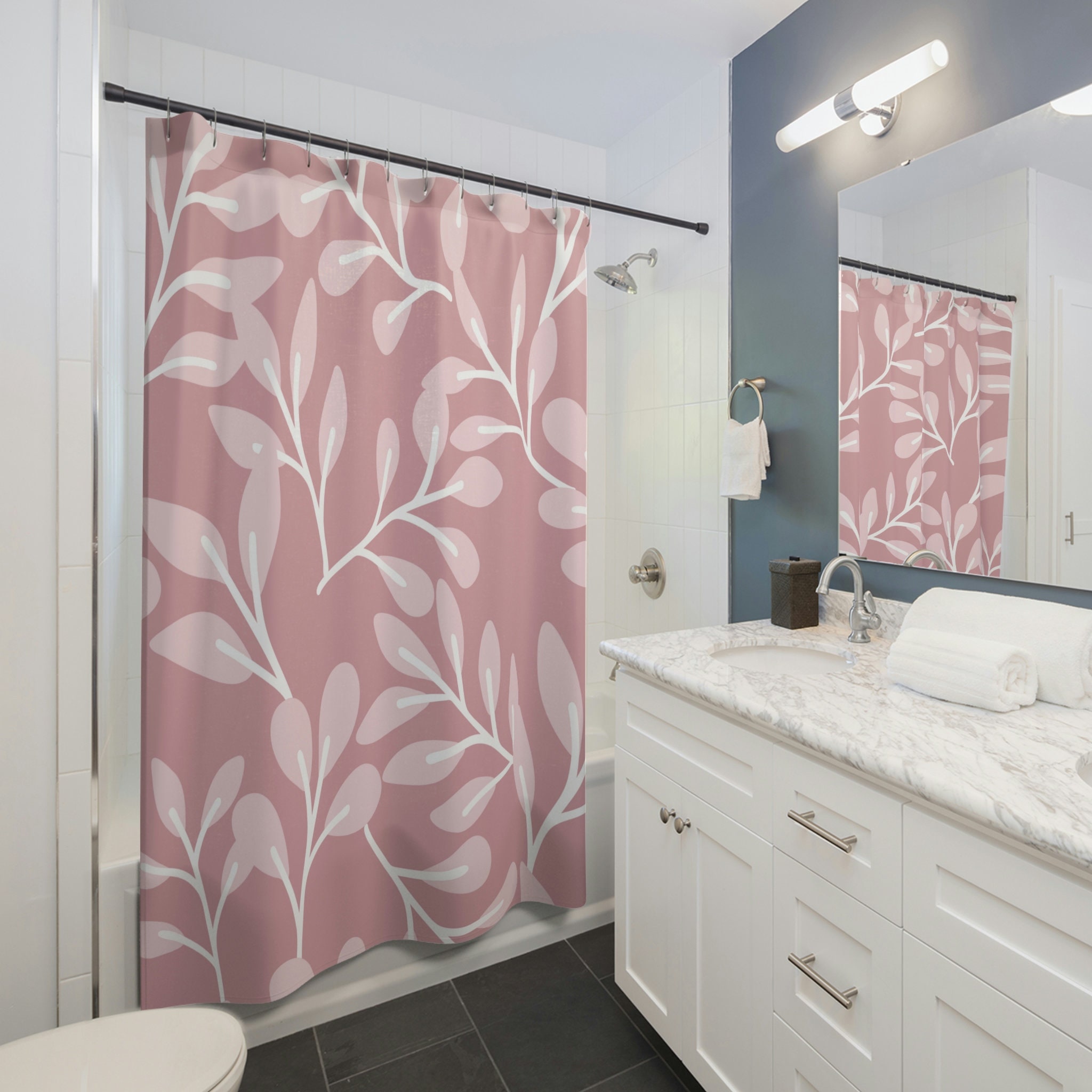 Fashionable Pink Floral Pattern Boho Shower Curtain for Bathroom Decor