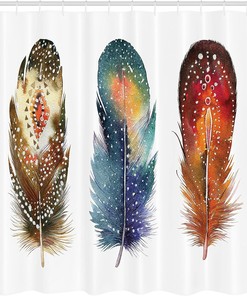 Feather Ornament Cloth Fabric Shower Curtain, Ceremonial Esoteric Design, Bathroom Decor