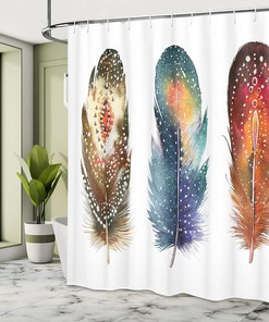 Feather Ornament Cloth Fabric Shower Curtain, Ceremonial Esoteric Design, Bathroom Decor