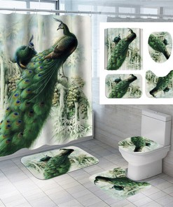 Feathery Friends - 3D Peacock Bird Animal Print Shower Curtain for Bathroom Decor