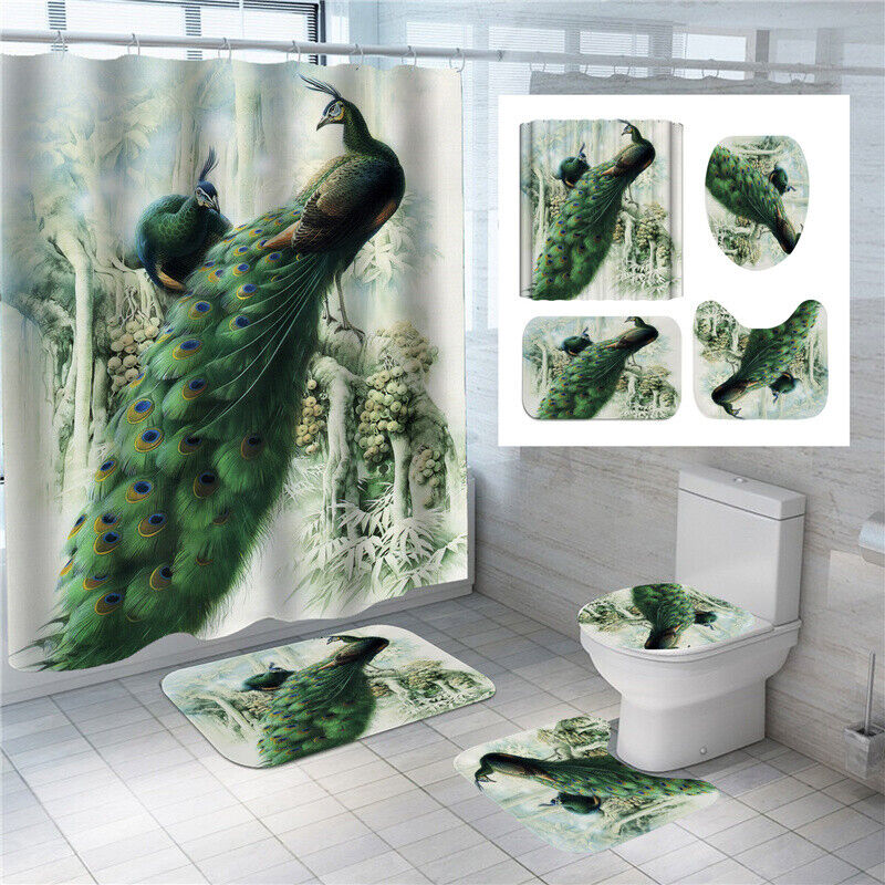 Feathery Friends - 3D Peacock Bird Animal Print Shower Curtain for Bathroom Decor