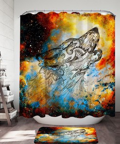 Feel the Call of the Wild with Artistic Print Native American Wolf Spirit Shower Curtain 