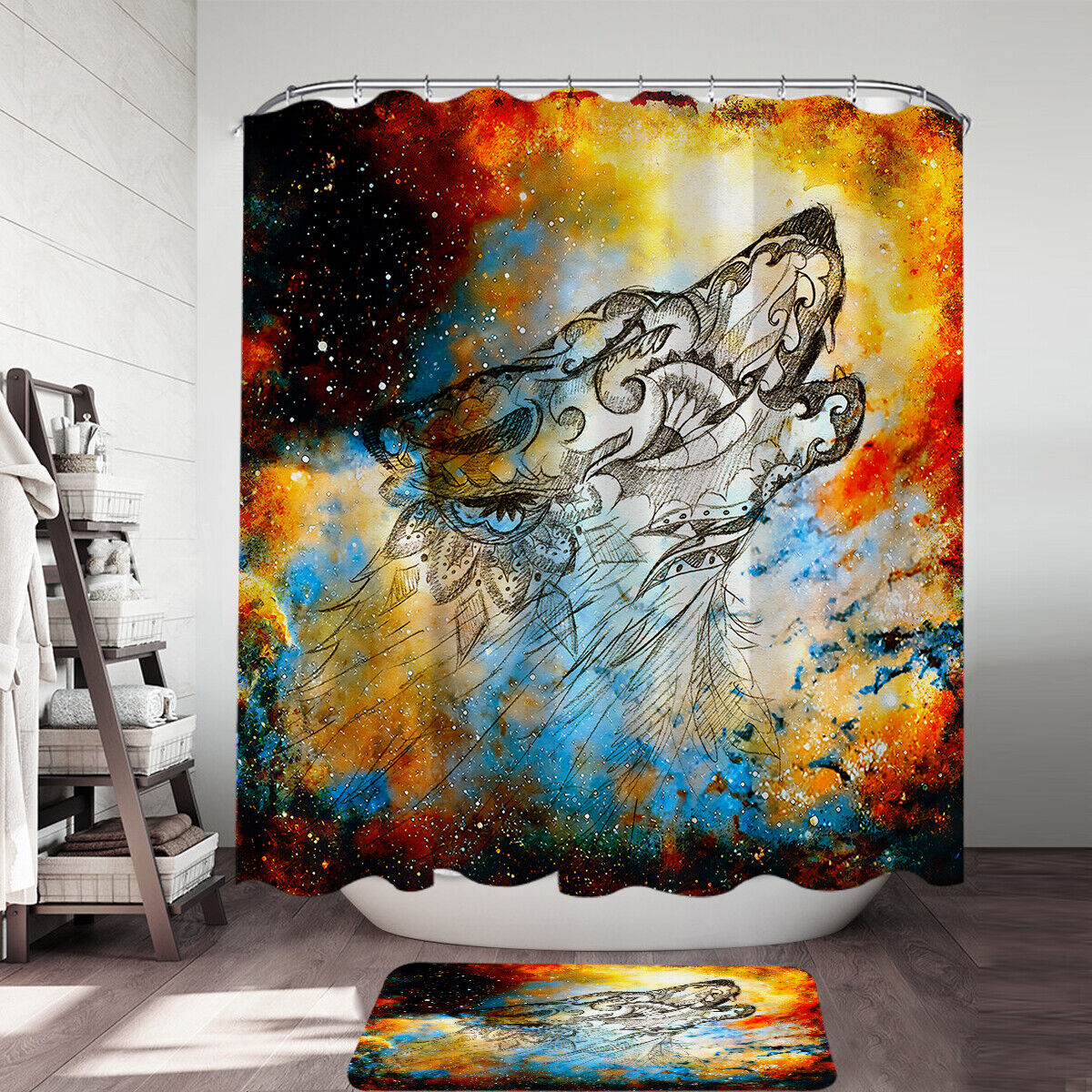 Feel the Call of the Wild with Artistic Print Native American Wolf Spirit Shower Curtain