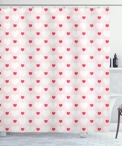 Feminine Small Heart Love Shower Curtain in Pale Pink Fabric for Bathroom Decor
