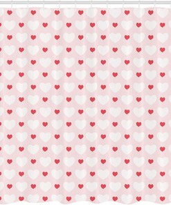 Feminine Small Heart Love Shower Curtain in Pale Pink Fabric for Bathroom Decor