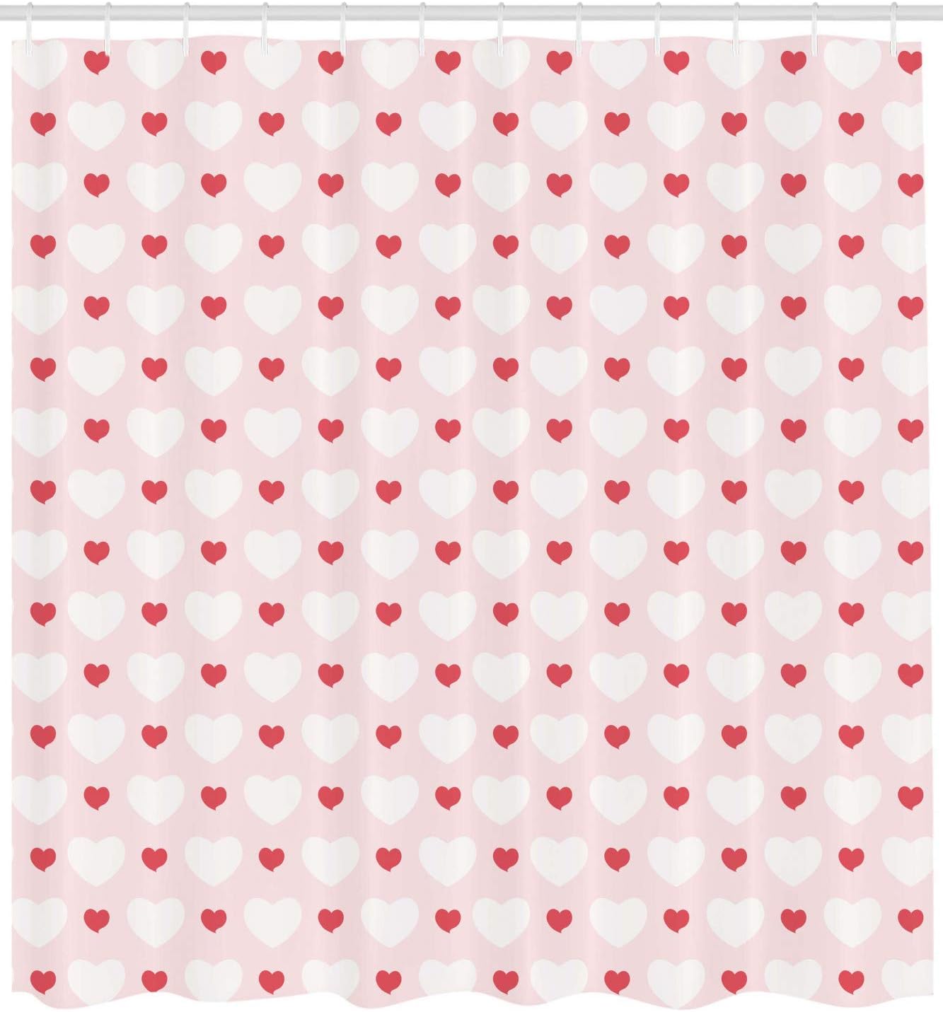 Feminine Small Heart Love Shower Curtain in Pale Pink Fabric for Bathroom Decor
