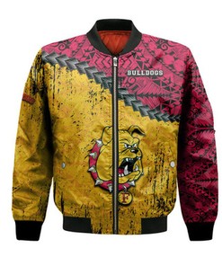 Ferris State Bulldogs Bomber Jacket Grunge Polynesian Tattoo- NCAA