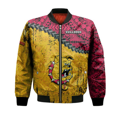 Ferris State Bulldogs Bomber Jacket Grunge Polynesian Tattoo- NCAA
