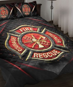Firefighter Badge Black Red Firemen Unique Gift Idea for All Season Quilt Blanket