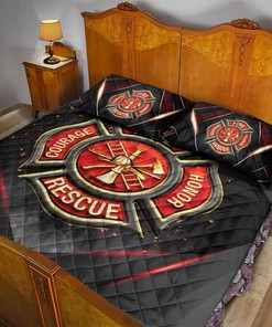 Firefighter Badge Black Red Firemen Unique Gift Idea for All Season Quilt Blanket