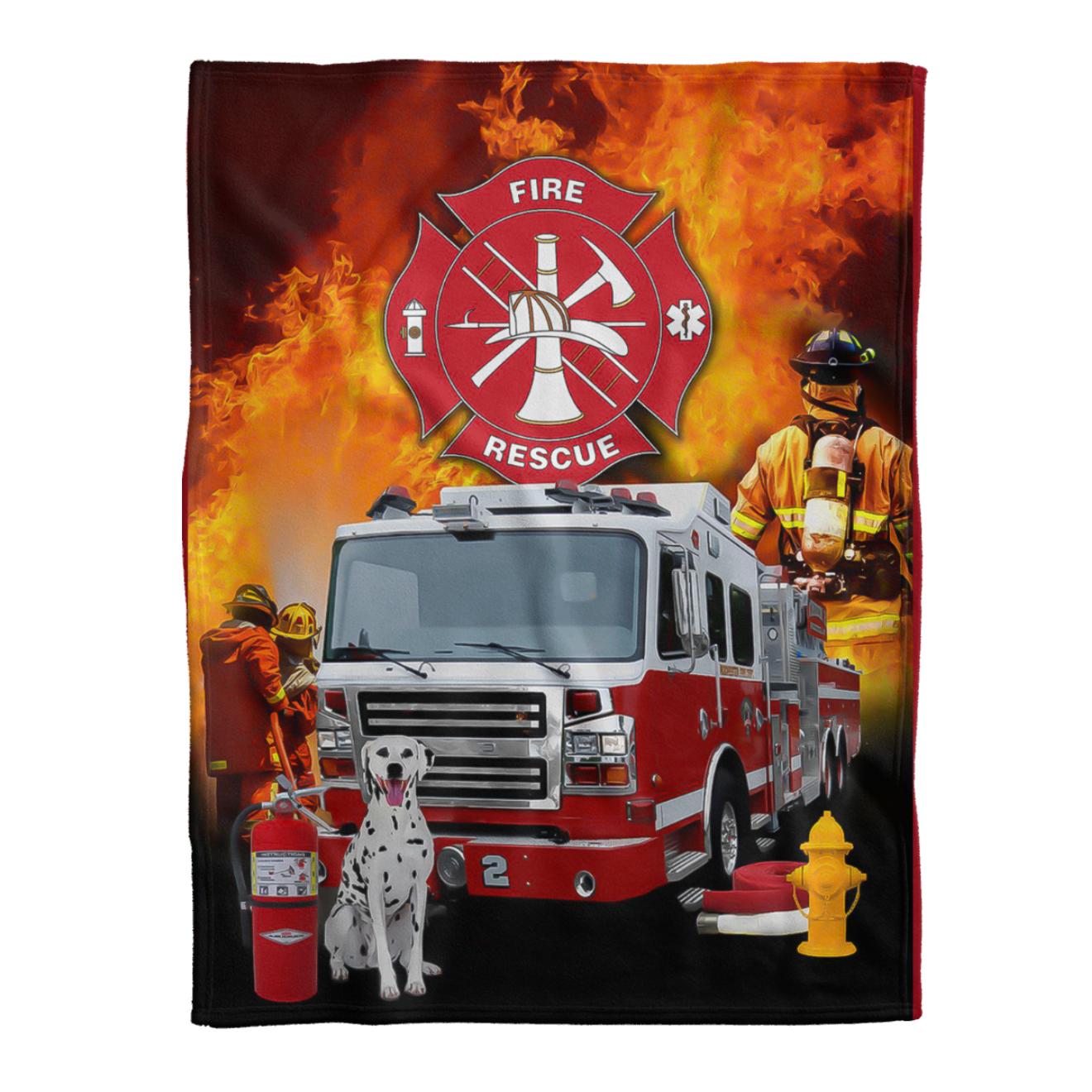 Firefighter Blanket, Fire Rescue Firefighter Fleece Blanket Bluefink