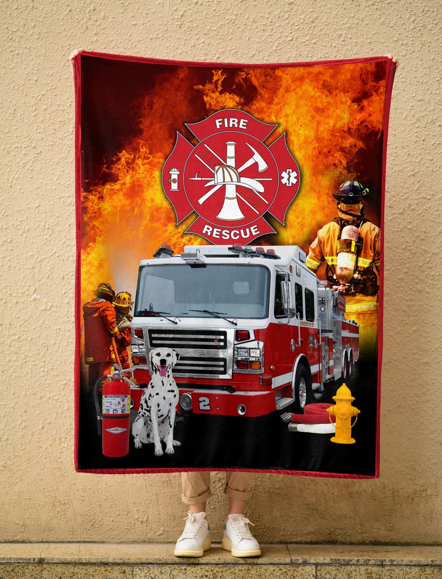 Firefighter Blanket, Fire Rescue Firefighter Fleece Blanket Bluefink