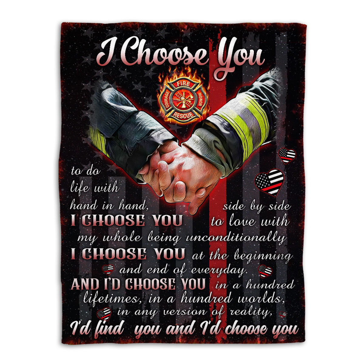 Firefighter Blanket, Firefighter I Choose You Husband Wife Couple Gift Sherpa Fleece Blanket, Soft Cozy Plush Throw Blanket