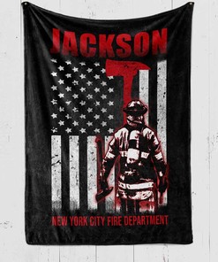Firefighter Bunker Gear - Name And Department Personalized Fleece Blanket