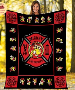 Firefighter Mickey Fleece Sherpa Blanket, Firefighter Blanket, Firefighter Quilt, Mickey Blanket, Mickey Mouse Blanket
