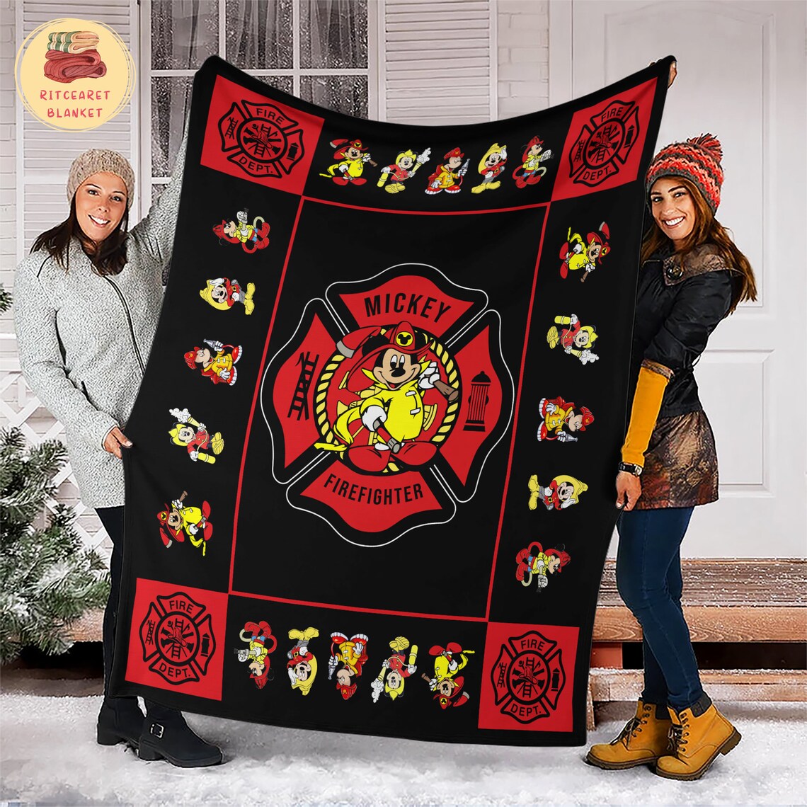 Firefighter Mickey Fleece Sherpa Blanket, Firefighter Blanket, Firefighter Quilt, Mickey Blanket, Mickey Mouse Blanket