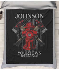 Firefighter Name Fire Department Hydrant USA Flag Fleece Blanket