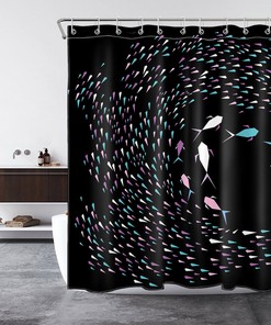 Fish Ocean Geometric Pattern Shower Curtain for Nautical Bathroom Decor