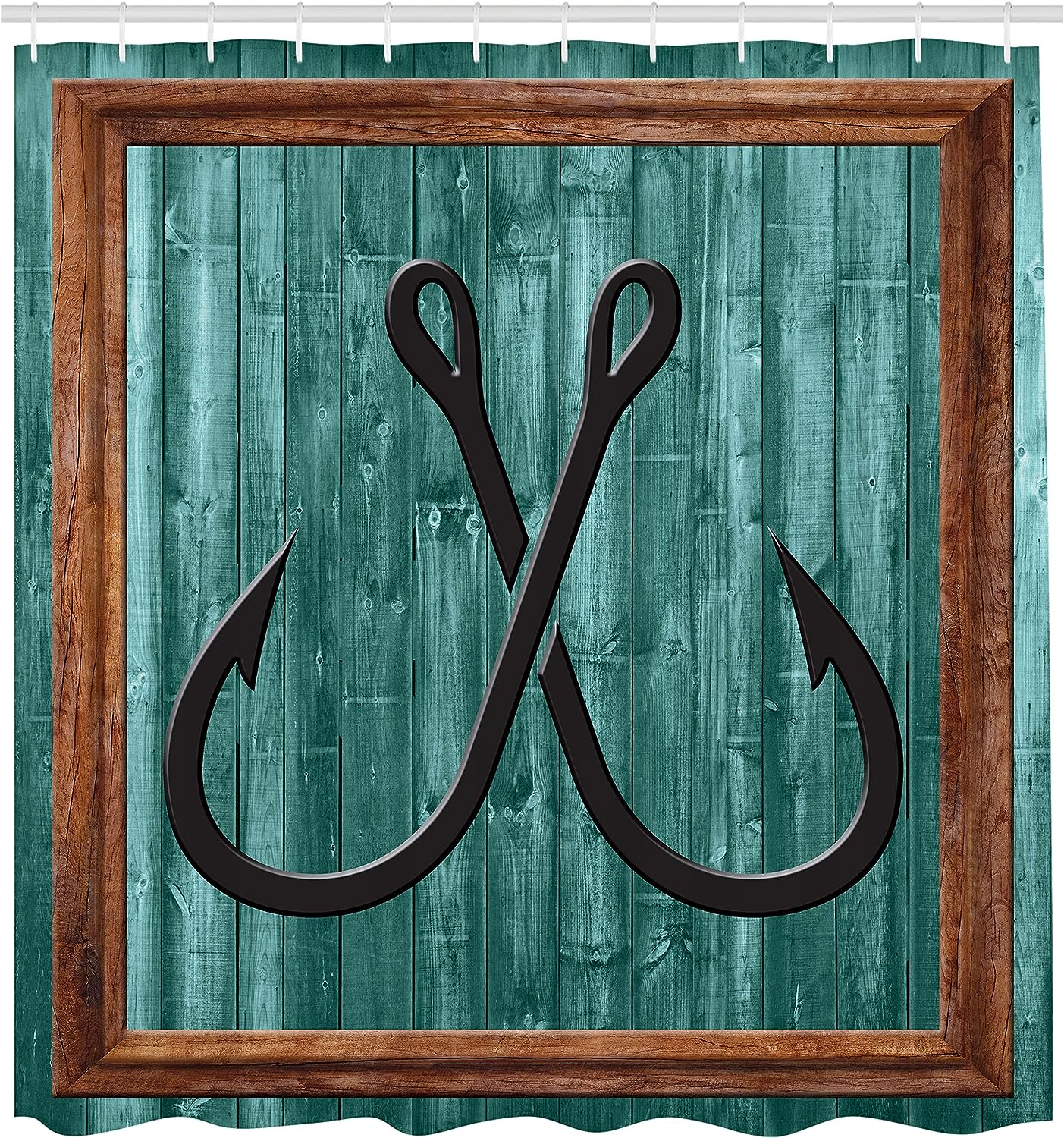 Fishing Lures Anchor Nautical Bathroom Decor Shower Curtain Teal Brown Rustic Farmhouse