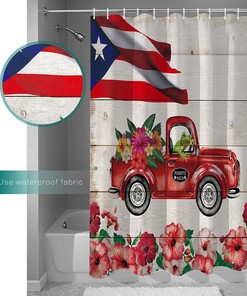 Flag Frog Hibiscus Truck Shower Curtain - Patriotic Bathroom Decor