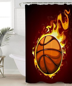 Flame Basketball Sports Shower Curtain for Bathroom, Cool Ball Pattern