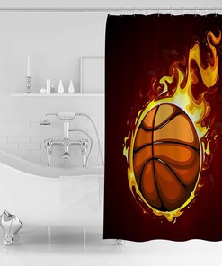 Flame Basketball Sports Shower Curtain for Bathroom, Cool Ball Pattern
