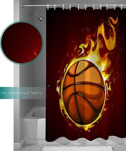 Flame Basketball Sports Shower Curtain for Bathroom, Cool Ball Pattern