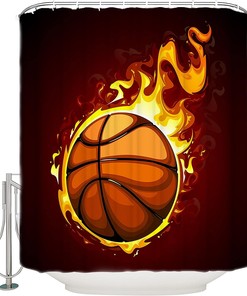 Flame Basketball Sports Shower Curtain for Bathroom, Cool Ball Pattern