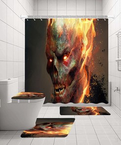 Flame Demon Skull Print Shower Curtain - Art Horror Bathroom Decor