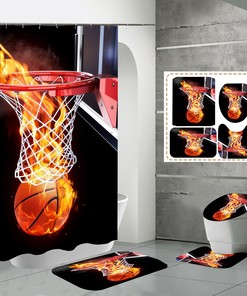 Flame Print Basketball Shower Curtain - A Must-Have for Sports Themed Bathrooms